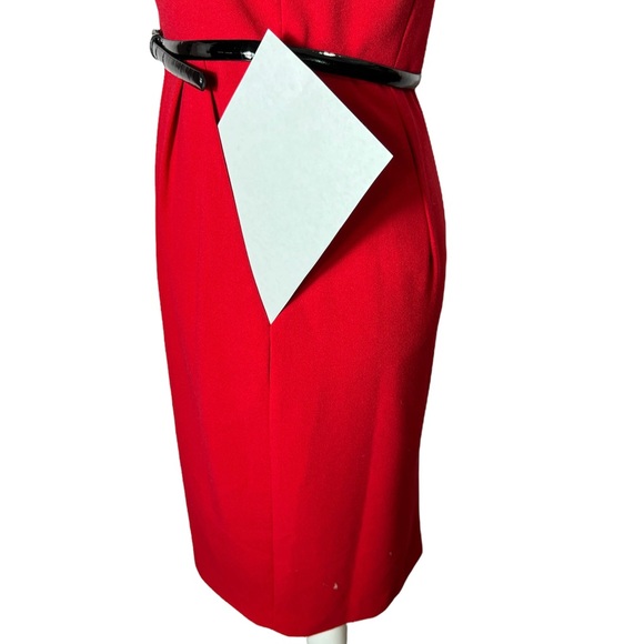 Same Pencil Dress except Red. Jewel neck, Short puff sleeve. - Picture 6 of 14